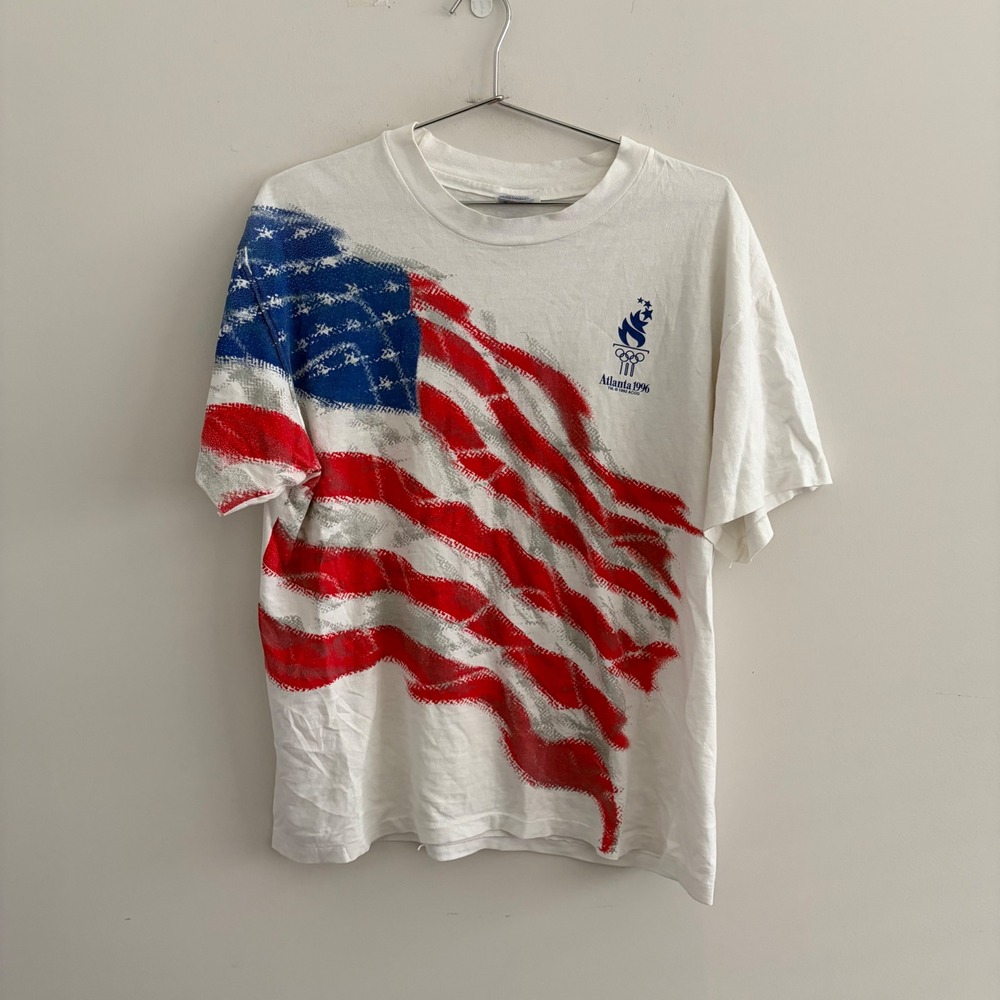 Vintage 1996 Atlanta Olympics Hanes Heavyweight T-Shirt USA Flag Mens Large